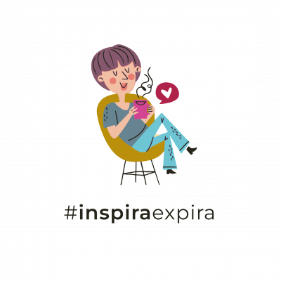 Ilustración mujer café con hashtag